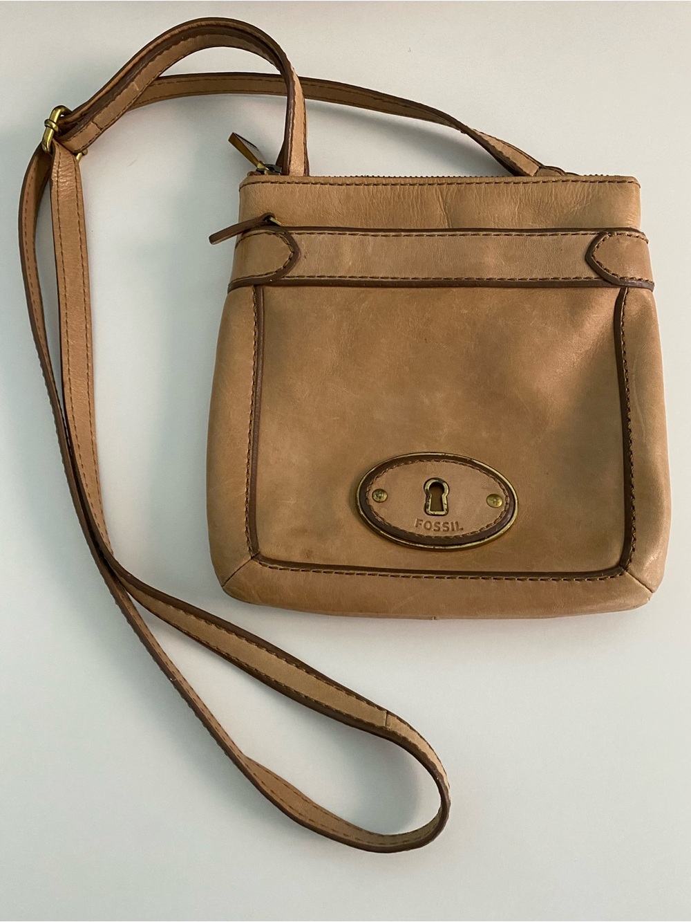 Fossil Camel/Tan Leather Small Crossbody Bag
